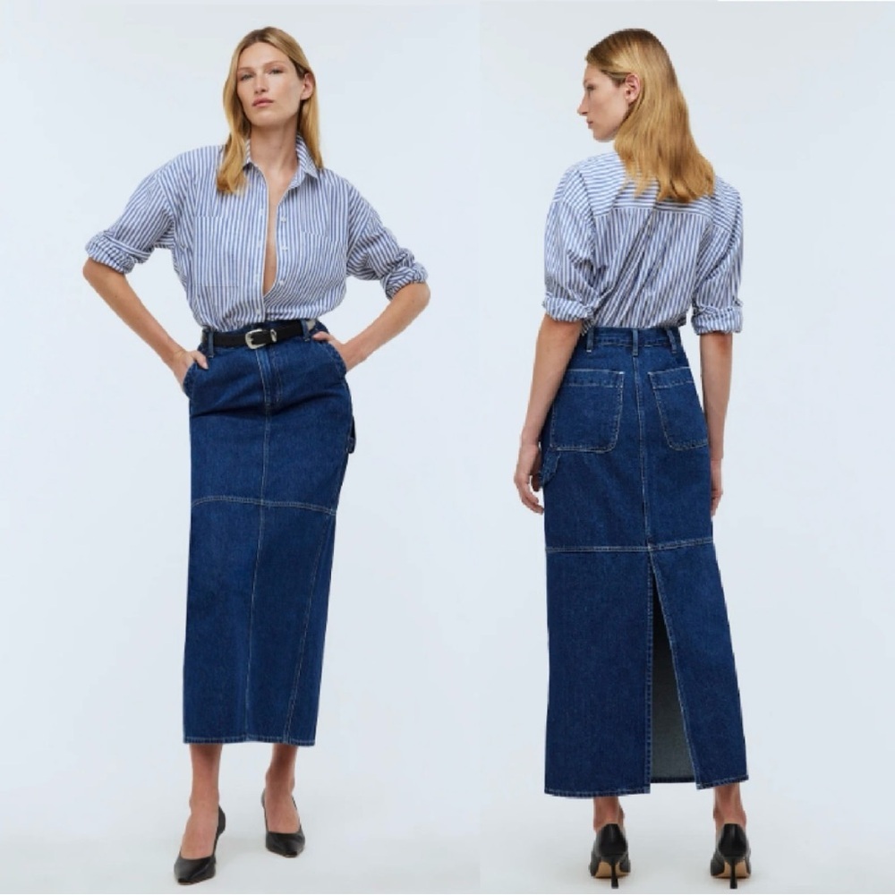 Madewell Womens Size 33 Denim Carpenter Maxi Skirt Blue Jean Back Slit